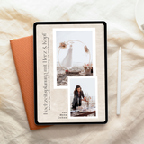 Das Mockup eines IPADS zeigt das Cover des E-Books Hochzeitsplanung mit Herz & Kopf, einer Schritt für Schritt Anleitung von der Verlobung bis zur Trauung. Es liegt auf einer beigen Unterlage. Es ist das perfekte Geschenk für ein frisch verlobtes Paar.