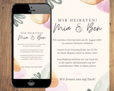 Digitale Hochzeitseinladung | Wedding | E-Cards | Aquarell blumig | Zum Versenden per WhatsApp / E-Mail Aktiv