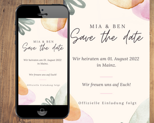 Digitale Save the date Karte | Wedding | E-Cards | Aquarell blumig | Zum Versenden per WhatsApp / E-Mail
